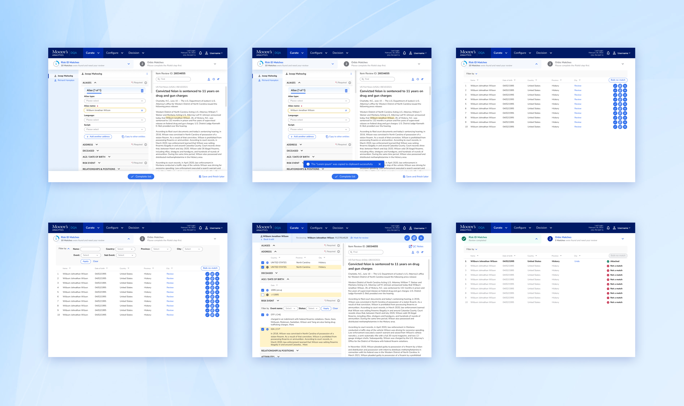 A couple screens of Moodys mobile app showing a user account and some of their cards. 